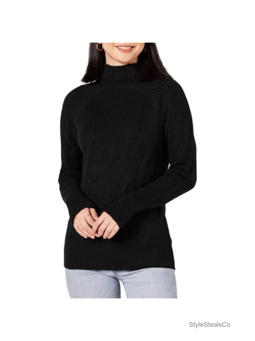 Women's Long Sleeve Cable Knit Funnel Neck Sweater Pullover